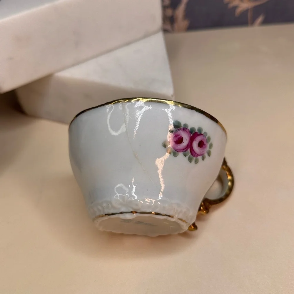 Vintage Estate Nippon Gold and Floral Teacup and Saucer READ